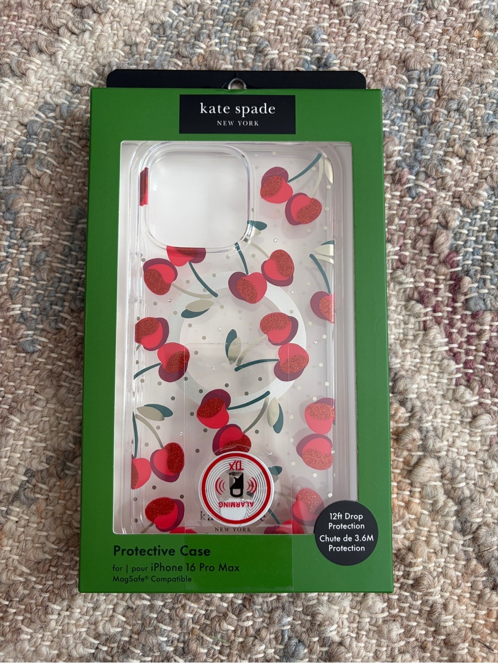 kate spade Clear Glitter Cherry Print  iPhone 16 Pro Max Case MagSafe